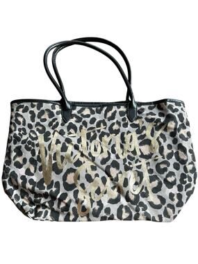 Victorias Secret Leopard Tote Bag Gold Logo Canvas‎ Large Weekender Shoulder
